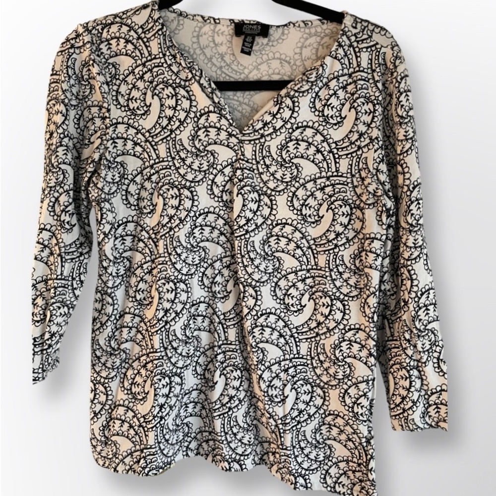 Jones New York Signature jersey pullover blouse, black and white, size Small